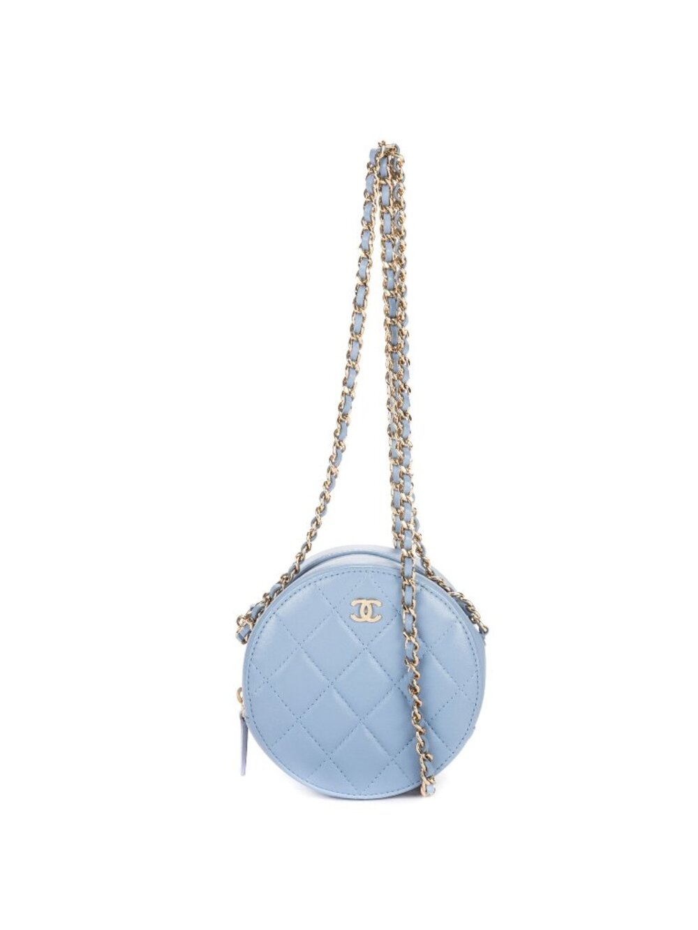 Chanel CC Round Crossbody Light Blue Canvas Lambskin